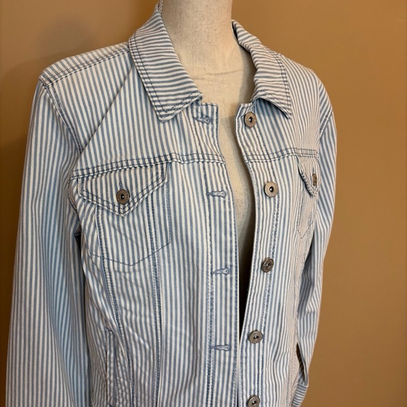 NWT Style & Co Sedona Blue White Striped Button Down Denim Jacket XL - Picture 4 of 7